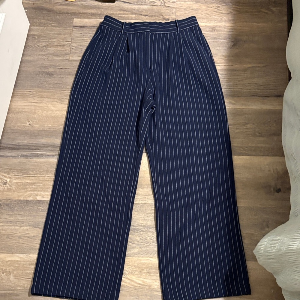 Navy Pinstripe Wide-Leg Pants